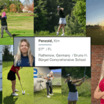 Collage of Kim Penzold’s golf journey, from junior tournaments in Germany to U.S. college golf.