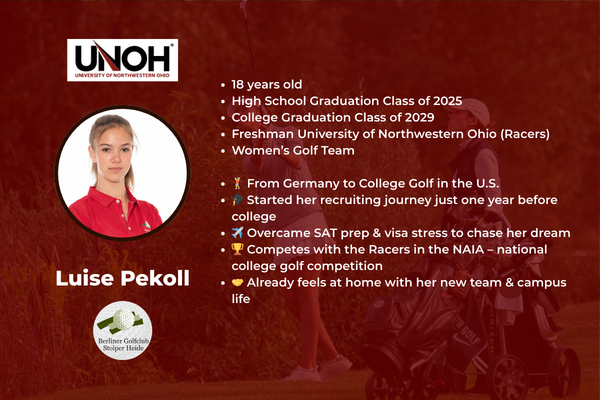 Profile graphic of Luise Pekoll, German student-athlete playing college golf at the University of Northwestern Ohio with the women’s golf team